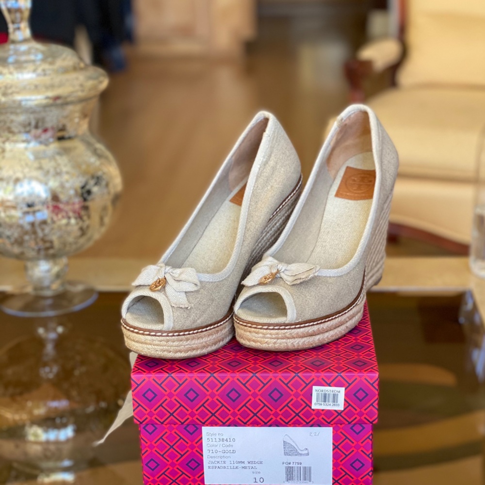 Tory Burch Jackie Peep-Toe Espadrille Wedge